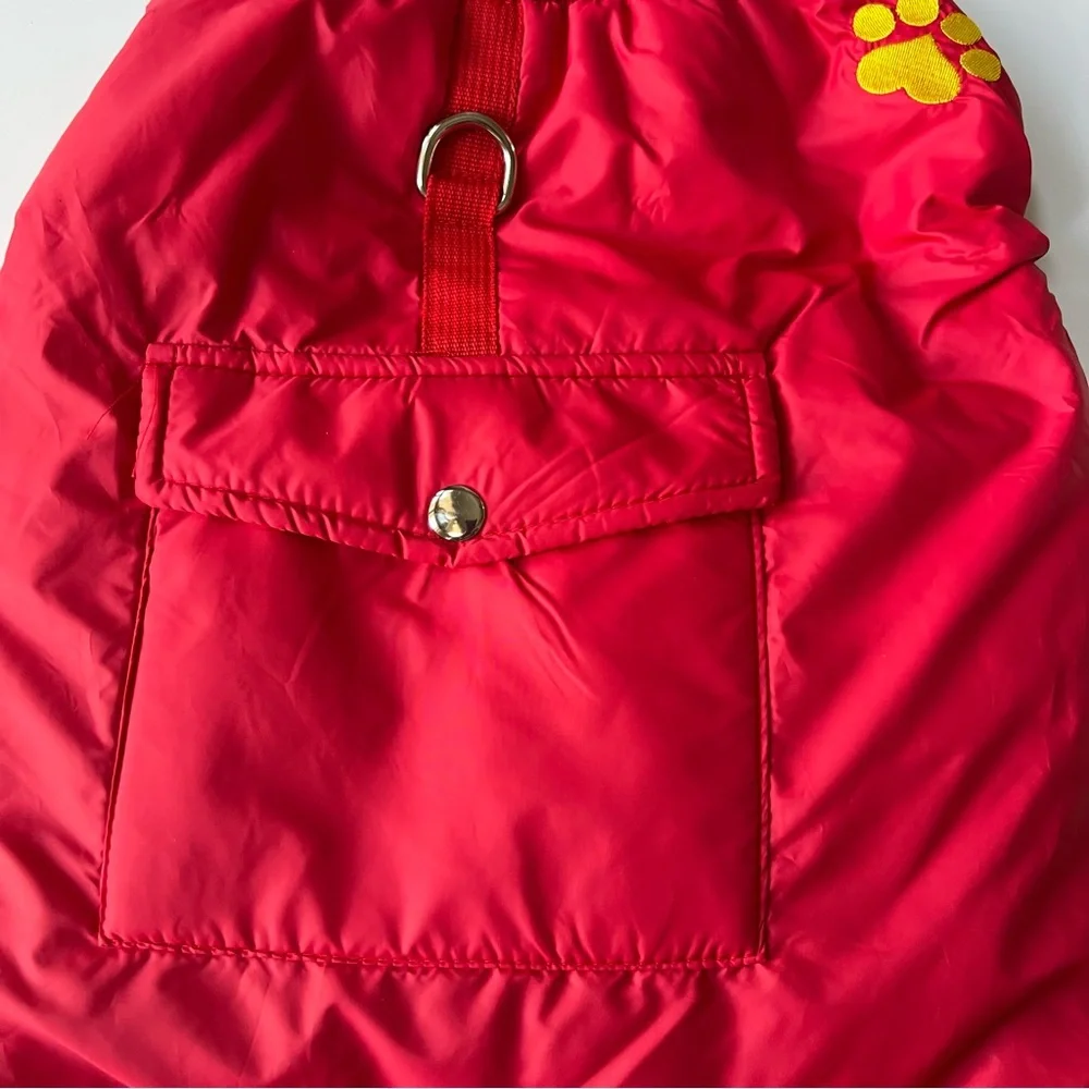Sportwear Red/Black Winter Dog Jacket w pocket & embroidered Paw Print, Sz M